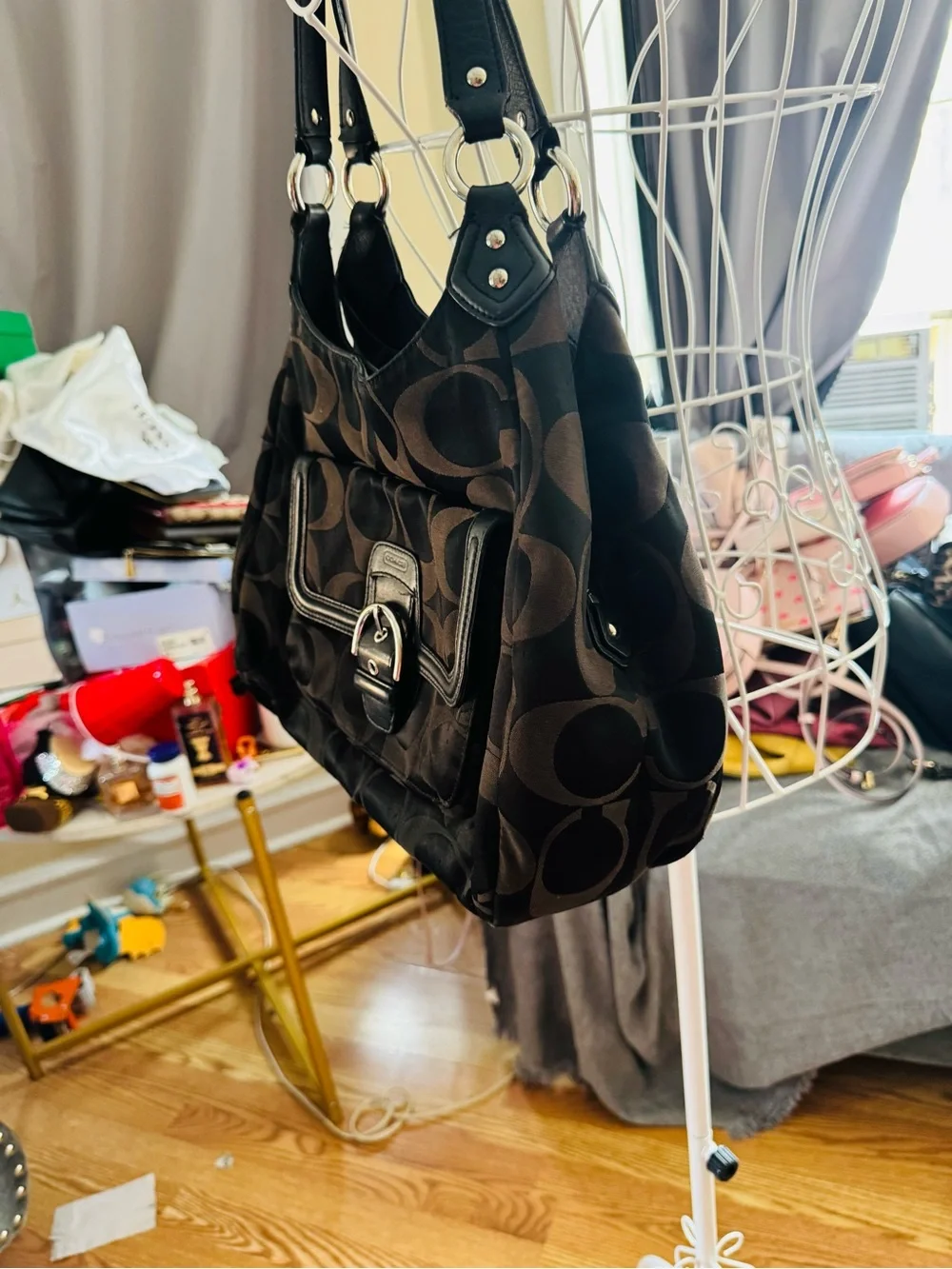 Coach Brown and Black Signature Canvas Shoulder Bag
